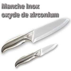 2 Couteaux Céramique Chef et Office -Lame Zirconium (pierre de diamant) - Manche Ergonomique Inox Brossé + Caches protecteurs 2 Couteaux Céramique Chef et Office -Lame Zirconium (pierre de diamant) - Manche Ergonomique Inox Brossé + Caches protecteurs