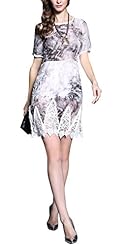 Silk/Tulle Empire   Waistline General Print Sheer Embroidered Above the Knee Short Short Sleeves Shift Club Dress/Romper 