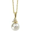 14K Yellow Gold Akoya Cultured Pearl and Diamond Pendant w/Chain - 7.00mm