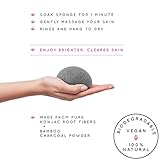Facial Konjac Sponge + Charcoal Soap with Jojoba & Rosehip Essential Oils in Gift Box ♥ With Activated Bamboo Charcoal ♥ Deep Cleansing ♥ Gentle Exfoliation ♥ 100% Natural ♥ Money Back Guarantee