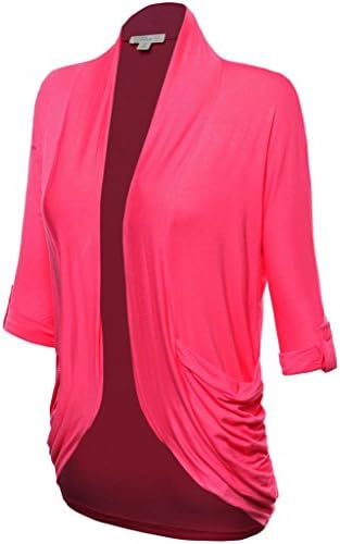 FPT Womens 3/4 Roll-Up Sleeve Open Rayon Cardigan S.MAGENTA 2X-LARGE
