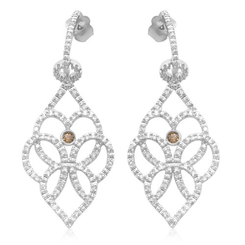10k White Gold Champagne & White Diamond Dangle Earrings (1/3 cttw, I-J Color, I3 Clarity)