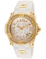 Womens White Rubber White Textured Dial Gold-Tone Accents