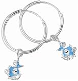 Image of Punky Fish Sterling Silver E2688T Blue Enamel Punky Fish Hoop Earrings