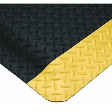 Wearwell PVC 414 UltraSoft Diamond-Plate Heavy Duty Anti-Fatigue Mat, Safety Beveled Edges, for Dry Areas, Black / Yellow