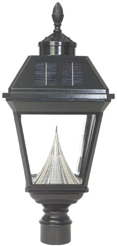 Gamasonic GS-97FG Black Imperial Solar Lantern with Super Bright White LED's and a 3-Inch Pole Mount with Acorn Finial