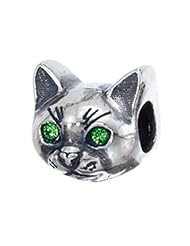 Zable (tm) Sterling Silver Cat Face Pandora Compatible Bead / Charm