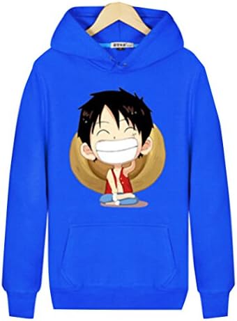 Km Autumn Men One Piece Luffy Hoodie Coat/jacket Thicken Anime Pullover Sweater (L, Royal blue)
