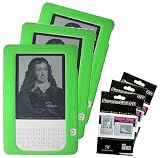 Green Color (3 Packs) Amazon Kindle 2 E-Book Reader Silicone Rubber Skin Case + 3 Packs Kindle2 Anti Scratch LCD Screen Protectors