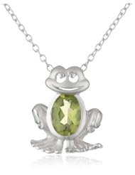 Sterling Silver Genuine Peridot Frog Pendant Necklace, 18"