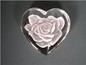 Glass Frosted rose heart paperweight plaque