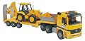 MB Actros low loader truck w. JCB 4CX Backhoe loader