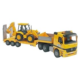 MB Actros low loader truck w. JCB 4CX Backhoe loader