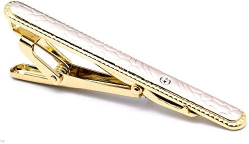 JEJE Tie Clip Gold Tone with Pinch Clasp Cubic Necktie Bar