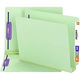 Smead End Tab Pressboard Fastener File Folder with SafeSHIELD&reg; Fastener, 2 Fasteners, 3" Expansion, Letter Size, Gray/Green, 25 per Box (34725)