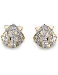 14k Yellow Gold 0.20 Ctw Sea Shell Diamond Earrings