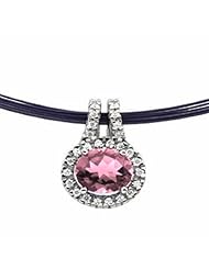 14K White Gold Oval Cut Pink Tourmaline and Diamond Pendant -- LIFETIME WARRANTY