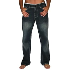Ten25 1025 Mens Relaxed Fit Medium Wash Distressed Button Fly Classic 5 Pocket Denim Jeans Pants 32