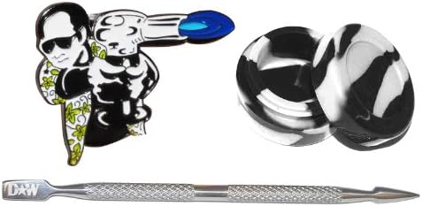 Hunter S Thompson Pin and Black and White Non Stick Silicone BHO Oil Wax Jar With Pick