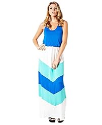 Sexy Elasticized   Waistline Sleeveless Tank Chevron Print Full Length Rayon/Spandex Maxi Dress 
