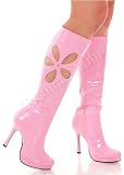 Leg Avenue Brand Style la426 Pink Patent Heeled Knee High Boots with Daisy Cut Out with 4 1/2 Heel