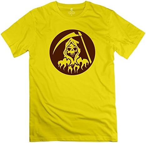 OXL Men's Skeleton Grim Reaper Soul Taker Scythe Cotton T-Shirt Yellow L