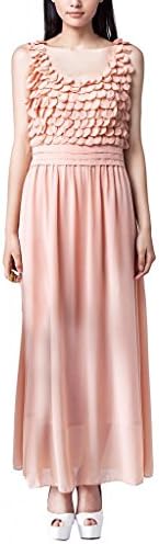 Parabuy Women's Sleeveless Elastic Petal Decoration Pleated Casual Chiffon Sundress, Pink, One Size