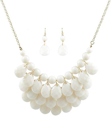 Mini Coral Statement Bib Bubble Necklace Set White With Earrings For Women Gold Vintage Teardrop Beaded Pendant Necklaces Jewelry Sets