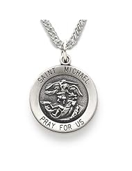 .925 Sterling Silver Round St. Michael the Archangel Protection Medal Pendant Catholic Jewelry St. Michael the Archangel Protection Patron Saint Medal Pendant Catholic Gift Boxed w/Chain Necklace 20" Length Gift Boxed