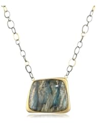 Lauren Harper Collection Midnight 18k Gold, Black Silver and Labradorite Cushion Cut Pendant Necklace