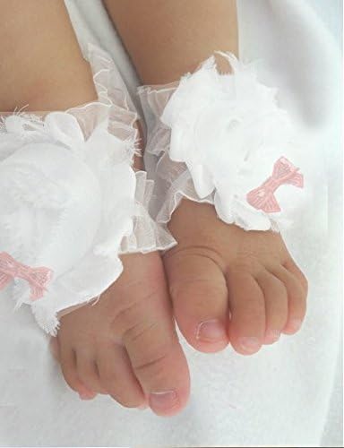 Baby Flower Beach Sandals, Baby barefoot Sandals,Kid Barefoot Sandals,Baby Baptism Accessory,Summer Sandals, Flower Sandals (White)