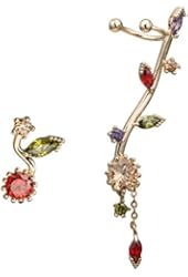 EAR VINES CZ Crystal Sun Flower Sweep up Left Ear Cuffs Earrings Stud Set Gold Tone
