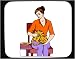 Mouse Pad with body, individuals, feeding, individual, humans, woman, person, human, sitting, persons, cat, people, pet