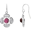 14K White Gold Rhodolite Garnet Ornate Cross Earrings