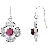 14K White Gold Rhodolite Garnet Ornate Cross Earrings