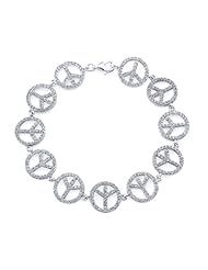 The Seventeen Magazine Jewelry Collection-Sterling Silver and White Cz Peace Sign Bracelets