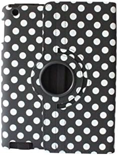 iStyle Dealer PU Leather Luxury Stylish Slim-Fit Ultra Lightweight 360 Degrees Rotating Swivel Stand Polka Dot Pattern Design Series Smart Cover Case Support Auto Sleep/Wake Feature Protection Magenetic Function & Multi-Angle Viewing for iPad 2/3/4 Generation 2013 Release with Free Gifts Bonus Stylus Pen and Cleaning Cloth Pad - Black