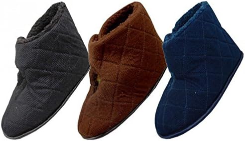 Men's Corduroy Velcro Wrap Bedroom Boots, Indoor House Shoes Slippers (L-9/10, Black)