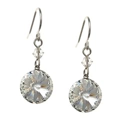 Clear 12mm Round Swarovski Drop Sterling Silver Earrings -- Made In USA