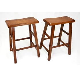 A Pair of Heavy Duty Saddle Seat Bar Stools Counter Stools - 24 Dark Oak 
