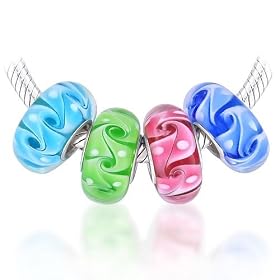 Bling Jewelry 925 Sterling Silver 4 Swirl Murano Glass Bead Compatible with Pandora Chamilia Troll