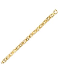 7.5" 14K Yellow Gold 8.50mm Small Wired Oval Tube In Flat Hammered Oval Link Fancy Bracelet w/ Spring Ring Clasp