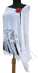 Handmade Spanish Inspired Shawl - Flamenco White (Large Size, Hand-crocheted Border)