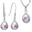 Pearl Essence 7-8mm AAAA Drop Pendant Necklace & Earrings Set in Platinum Overlay CAREFREE Sterling Silver, Lavender