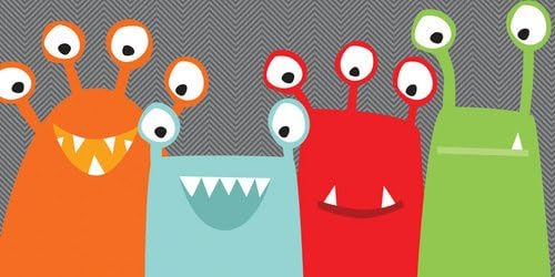 Oopsy Daisy Canvas Wall Art Monster Mugs by Vicky Barone, 48 by 24-Inch