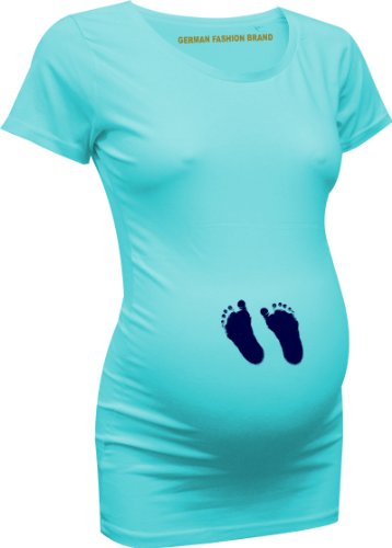 witzige Umstandsmode Print T-Shirt - Babyfüße - tuerkis M(36)
