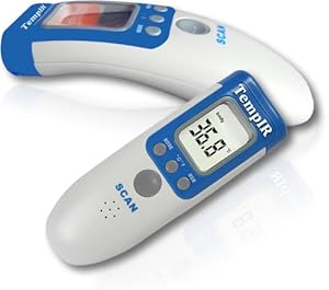 Tempir Body Temperature Thermometer | Infrared for Baby Adult Child, Non-contact , High Accuracy Multi-function Clinical Thermometers | for Surface Temperatures, Forehead, Body and Room | Ideal for Basal Temperature Readings | Stores 32 Last Temperatures Taken | High Temperature Alarm | Easy to Use | This High Quality No Touch Thermometer Allows You to Take Temperatures Instantly. 