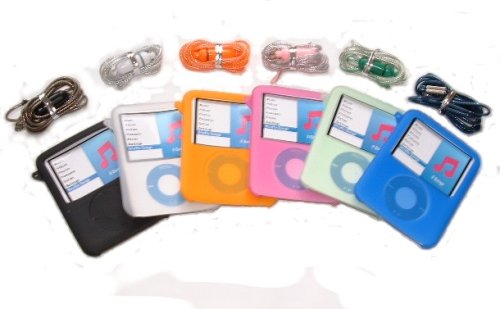 Childrens Toyshop  Third Party New : KMS - SET OF 6 SILICONE 3G SKINS CASES & COLOR HAND STRAPS FOR NEW APPLE iPOD NANO 3G 3RD GENERATION (BLACK, BLUE, WHITE, PINK, ORANGE AND NEW GREEN) BRAND NEW BOX SET