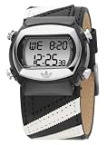 Adidas Adh1668 Unisex Digital Multifunctional Black Leather Strap With White Adidas Stripe Detail Watch