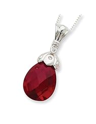 Sterling Silver 18in Dark Red CZ Tear Drop Necklace.